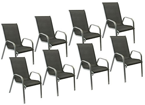 Happy Garden Lot de 8 chaises de Jardin Marbella - Textilène et Aluminium Gris