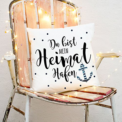 ilka parey wandtattoo-welt Kissen Dekokissen Maritim in weiß mit Anker & Spruch Du bist Mein Heimathafen inklusive Füllung k70