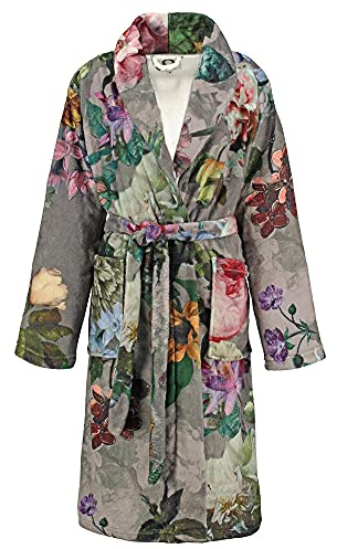 ESSENZA Bademantel Fleur Taupe, XS - 100% Polyester - Blumen Pfingstrosen Tulpen