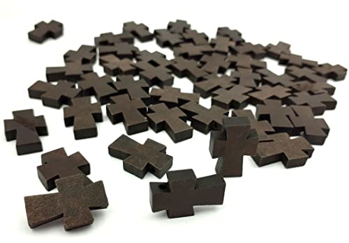 50 minni Holzkreuze Rosenkranz Kreuz Holzkreuz Halskette Anhänger kruzifix Holz Kreuzchen dunkel mit Loch(Dunkelbraun)