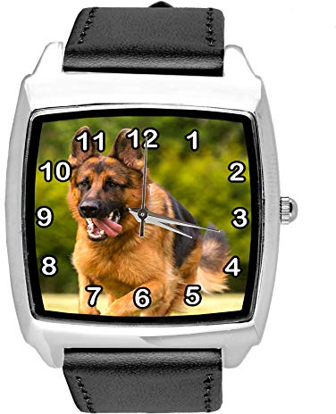 TAPORT® Quarzuhr schwarz Lederband Quadrat mit deutschem Schäferhund