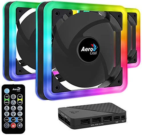 Aerocool, EDGE, 3 ventiladores, iluminación RGB, aspas curvas, antivibración