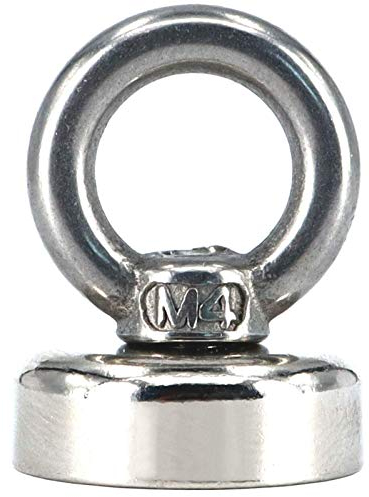 Neodym Magnet - Flachgreifer mit Ringmutter - Bergemagnet Topfmagnet 10 bis 70 KG Zugkraft - M5 - M6 Gewinde Öse - Ösenmagnet (20 mm - 10 KG)