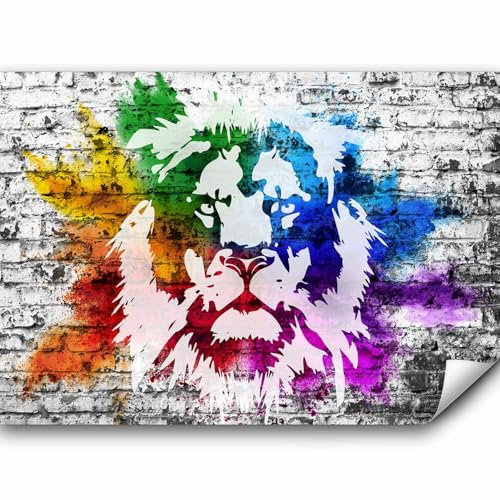 murando - Vlies Fototapete Grafitti Löwe 350x256 cm - Foto Tapete Schlafzimmer Wohnzimmer Moderne Vliestapete XXL Wandtapete Motivtapeten Bildtapete 3d Effekt Wand Dekoration - Tier Afrika Mural bunt