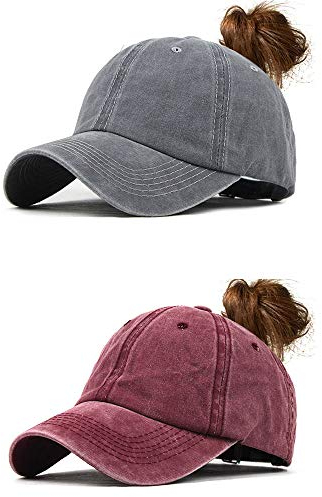 CheChury Damen Baseball Kappe Vintage Pferdeschwanz Cap Washed Ponytail Baseballmütze Mit Zöpfen Loch Loop Einstellbare Outdoor Sports Freizeit Basecap Unisex