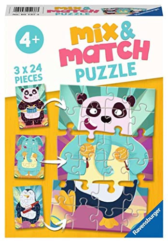 Ravensburger Kinderpuzzle - 05137 Mix&Match Witzige Tiere - Puzzle für Kinder ab 4 Jahren, mit 3x24 Teilen