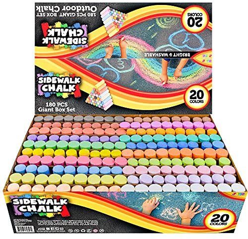 JOYIN 180 PCS Washable Sidewalk Chalks Set in 20 Colors Non-Toxic Jumbo Chalk for Outdoor Art Play, Painting on Chalkboard, Blackboard and Playground