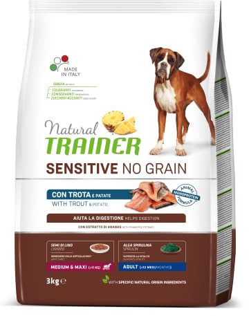 Natural Trainer Sensitive No Grain Hundefutter für Erwachsene, Medium & Maxi mit Forelle und Kartoffeln - 3 kg