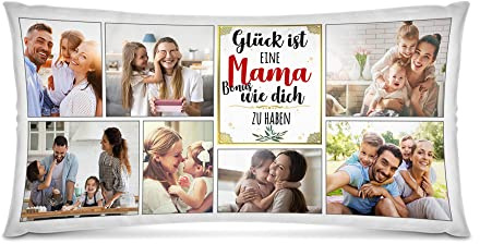Print Royal Kissen selbst gestalten XXL - mit 7 Fotos Bedrucken - Glück ist eine Bonusmama wie Dich zu haben - Geschenk Muttertag Geburtstag Weihnachten - Fotokissen in XXL inkl. Füllung, 80x40 cm