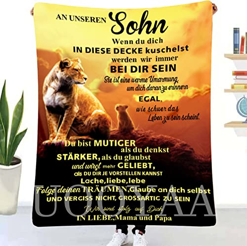 UOOYAA Personalisierte Kuscheldecke An unseren Sohn von Eltern, Deutsche Mama und Papa für Sohn Briefdecke Positiv Ermutigen Flauschige Wohndecke (Eltern zu Sohn B,150×200cm)