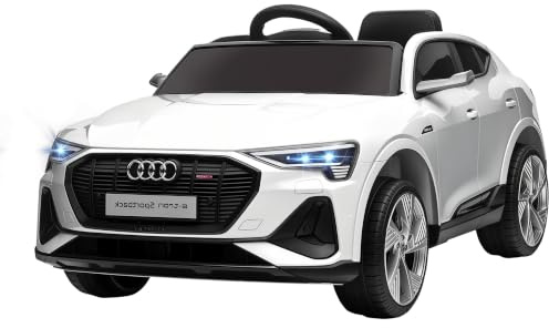 HOMCOM Coche Eléctrico para Niños de +3 Años Audi E-Tron Batería 12V Blanco | Mando a Distancia, Faros LED, Bocina, Música, USB, Apertura de Puerta, Velocidad 3-5 km/h