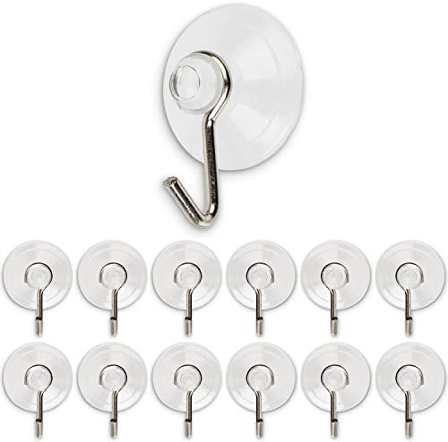 12 x Ganci a ventosa, Ø 20 mm di diametro, trasparenti, con gancio in metallo per bagno, cucina, piastrelle, vetro, specchio, decorazioni, uso universale senza forare o incollare, Gancio Metallico