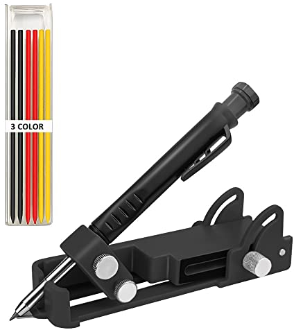 Sparklenut Multifunktionales Anreißwerkzeug,Baubleistifte Anreisswerkzeug für holz Kompass Holzbearbeitung Konturlehre Anreißer Linienmarker Ecke mit Eine Schachtel Nachfüllpackungen (Schwarz)