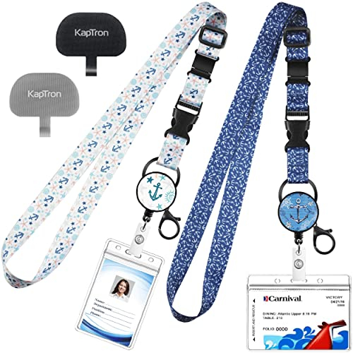 Cruise Lanyards, 2 Pack Adjustable Lanyard with Retractable Badge Key Reel, Phone Tether Tab and Waterproof ID Badge Holder for All Cruises Key Cards (Style B)