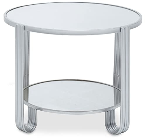 Premier Housewares Round Mirrored Top Silver Frame Table/Coffee Table/Furniture/Garden Coffee Table/Small Coffee Table/Outdoor Tables Dimensions W60 x D60 x H42cm.