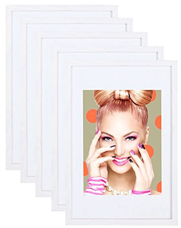 3er 5er Set Holz Bilderrahmen Lifestyle Plexi Foto Rahmen Collage Wanddeko Poster S111: Farbe: 5er Pack Weiß | Format: 40x60