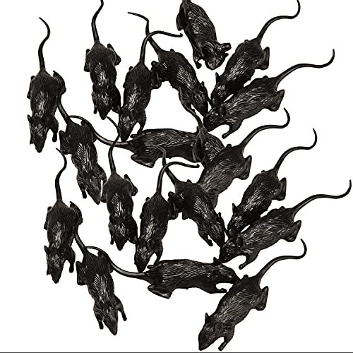 Lezevn 10 Pieces Black Plastic Rats Spooky Black Plastic Rats Fake Rat Toy for Halloween Party Decoration Prank Props