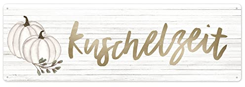Interluxe Schild Metallschild - Kuschelzeit - Kürbis Herbst Herbstschild Herbstdeko weißer Kürbis Baby Boo Japandi Skandi modern