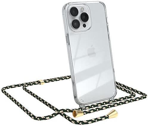 EAZY CASE Handykette kompatibel mit iPhone 14 Pro Max Handyhülle mit Umhängeband, Handykordel mit Schutzhülle, Silikonhülle, Hülle mit Band, Stylische Kette für Smartphone, Grün Camouflage