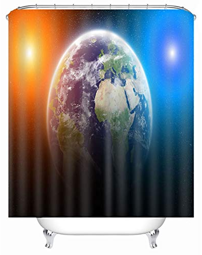 EHOMERY Duschvorhang Lang Duschrollo Maßanfertigung Tag Und Nacht Der Erde Polyester Rostfreie Ösen Und 12 Hakenringe, 160X180Cm