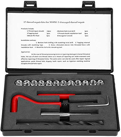 Natudeco Outil d'insertion fileté 17 pièces M10 X 1.5 Kit d'outils de réparation de Filetage Helicoil Kit de réparation pour réparation Automatique Kit de réparation de Filets