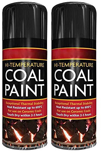 ZOPPER Black Coal Paint - Rejuvenates Gas Fire Coals Spray - Exceptional Thermal Stability - Heat Resistance - Hi Temperature -Touch dry within 2-3 hours | 400ml Pack of 2