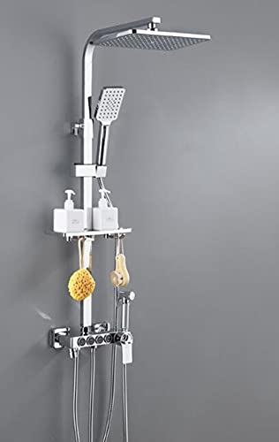Mischbatterie Brausegarnitur Bad Brausegarnitur Thermostat Duschsystem mit Drucksprühpistole Duscharmatur Set Wandmontage mit Kopfbrause und Verstellbarer Handbrause Aufputz Duschsäule Chr