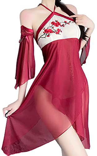 SINGUYUN Robes Hanfu traditionnelles chinoises pour femmes, robe de costumade sexy Cheongsam, lingerie d'anime, kimono pyjama, vêtements de nuit (8610rouge)