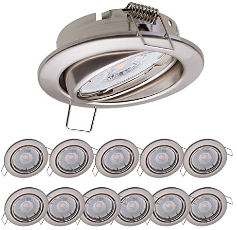 12x Oktaplex Deckenspots schwenkbar Dijon - mit Nizza LED Modul 4,8W 230V 2700K 380lm Warmweiß 110° - Spot Edelstahl gebürstet Lochmaß 68mm