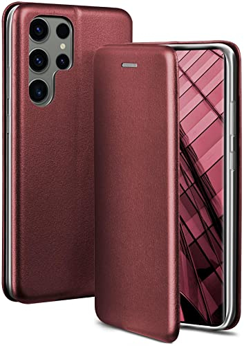 ONEFLOW Business Case für Samsung Galaxy S23 Ultra Handyhülle klappbar mit Standfunktion, Klapphülle Flipcase Cover Dünn, PU Leder Hülle mit Kartenfach, 360 Grad Schutzhülle, Weinrot