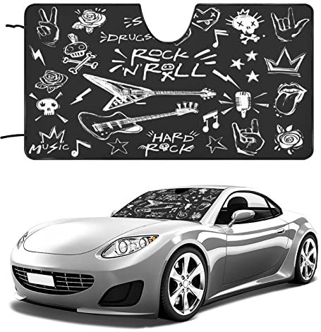 Protección Solar para El Parabrisas Guitarra De Rock De Dibujos Animados - Símbolo Musical Parasol Coche Delantero Plegable Protección Rayos UV Parasol para Parabrisa Universal para Coches Coche