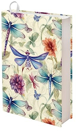 Kuiaobaty Buchhülle mit Aquarell-Libellen-Blumenmuster, Stoff, Buchschutz für Roman, Bibel, Standardgröße 27,9 x 21,6 cm