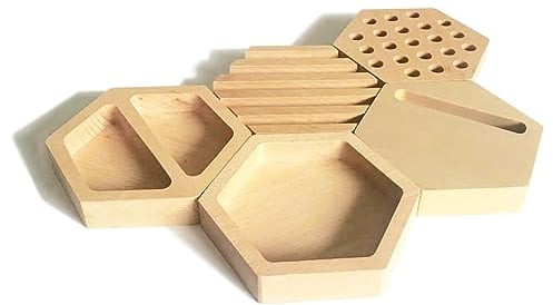 anaan Hive Organiseur de Bureau bois Porte Stylo Rangement de Bureau Pot à Crayons Support Trombones Plateau Bureau à Domicile Design Lot de 5