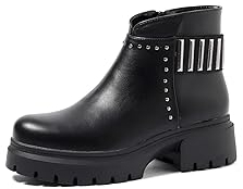QUEEN HELENA Flache Stiefeletten mit Nieten Damen X29-70, Schwarz , 37 EU