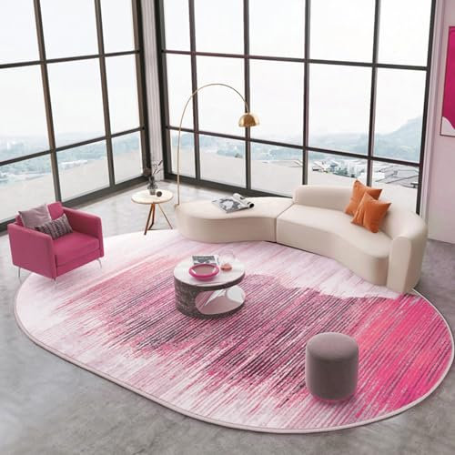 Rug-QJDDUP Tappeto Ovale,Fuchsia,90 x 150 cm,Design moderno astratto bianco nero fucsia,Lavabile Tappeti Soggiorno, Camera da Letto, Cameretta, Cucina,