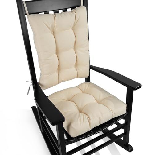 BUYUE Stuhlkissen-Set für Schaukelstuhl, Rückenkissen & Sitzkissen mit Bändern, original gewebte, rutschfeste Stuhlpolster für ältere Menschen, Beige