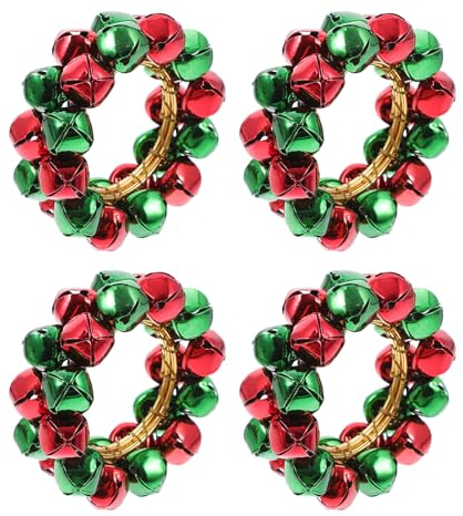 COHEALI Weihnachtsglocken-Serviettenring Dekorativer Serviettenhalter Handtuchring Glöckchen Servietten-Tischdekoration Für Feiertags-Dinner-Party Restaurant Rot Grün 4 Stück