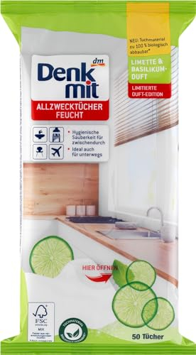 DENK MIT Feuchttücher Feuchte Allzwecktücher Limette & Basilikum 50 St (10 Packungen)