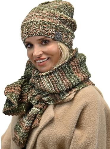 Alur Mütze Damen Beanie mit Schal Set Wintermütze Strickmütze - Warme Elastisch Elegant Winter Mütze Schal Eko - Weiches Garn Stilvoll Universell Warm (WZ5)
