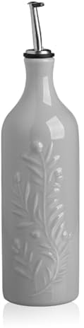 Sweejar Home Grand flacon distributeur d'huile d'olive en céramique, 700 ml, opaque, protège l'huile pour réduire l'oxydation, pour EVOO, vinaigre, sauce soja, lot de 1 (gris)