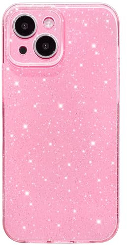 Hython Case for iPhone 15 Plus Case Glitter Cute Sparkly Shiny Bling Sparkle Phone Cases 6.7, Thin Slim Fit Soft TPU Bumper Shockproof Rubber Protective Cover for Women Girls Girly, Bright Pink