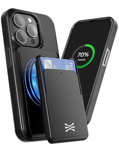 TORU MX PRO for iPhone 15 Pro Slim Hard Wallet Case | Dual Layer Protective Shockproof Cover with Built-in Magnets for MagSafe Compatible | Detachable Sliding Card Holder for 3 Cards - Black