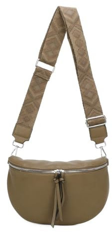 Damen Tasche Crossbody Schultertasche Gürteltasche Brusttasche Hüfttasche Bauchtasche Umhängetasche Cross-Over Bodybag Handytasche Geldtasche Kosmetiktasche Leder Optik Taupe S