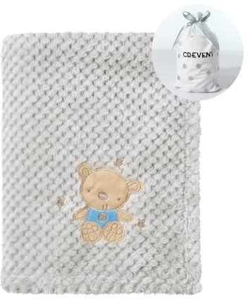 CREVENT 75cmX100cm Nette gemütliche Flauschige warme Babydecke für Mädchen Jungen Kleinkinder Bettwäsche Kinderbett Kinderwagen, Baby Dusche Geburtstag Neugeborenes Geschenk Grau-Baby Bär