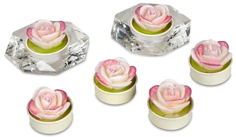Dekorative Motivteelichter 1 Satz mit 6 Teelichter Motiv Rosen rosa