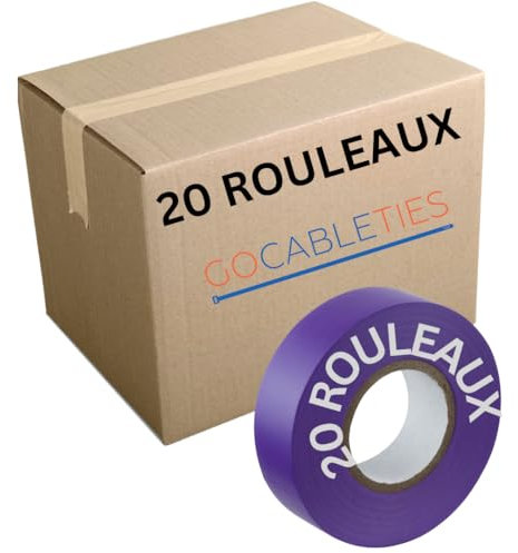 GOCABLETIES - Ruban adhésif isolant électrique Mauve - 19 mm x 20 m - résistant, autocollant - protèger, regrouper, réparer des câbles - 20 rouleaux