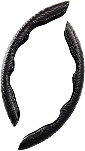 YMYQF 2 Stück Kohlefaser Auto Lenkradbezug für Skoda Enyaq Citigo Roomster Fabia Scala, Segmentierter Lenkrad Abdeckung Anti Rutsch Atmungsaktive Komfort Zubehör,A-Black