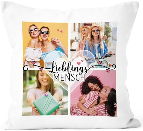 SpecialMe® Kissen-Bezug mit Foto-Collage personalisiert mit bis zu 4 Bildern Wunschtext Fotogeschenk Beste Freundin Freundschaftsgeschenk weiß Standard