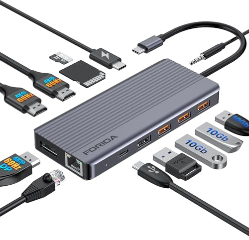 USB C Docking Station Trible Display, 13 Port USB C -Hub mit Dual 4K@60Hz HDMI, 1 4K@60Hz Display-Port, 100W PD, Ethernet, SD/TF, 2*USB 3.2 & 1 USB C 10 Gbps, 2 USB 2.0, mic/Audio