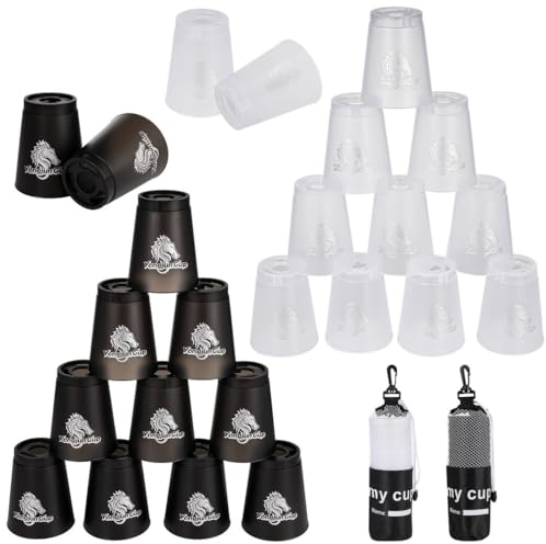 yeesport 24 tazas apilables deportivas, juego de entrenamiento de velocidad para competición de desafíos, vasos apilables de plástico, juego familiar clásico para niños y adultos, negro y blanco